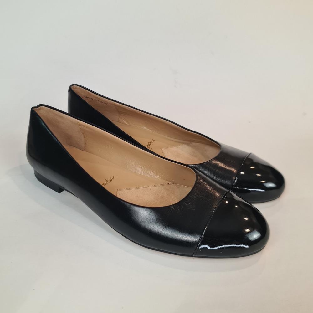 Trotters Black Leather Cap-Toe Ballet Flat 10.5N Classic Office Comfort Leather
